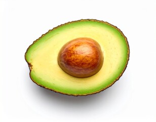 Fresh ripe avocado half with a large seed, isolated on a clean white background.