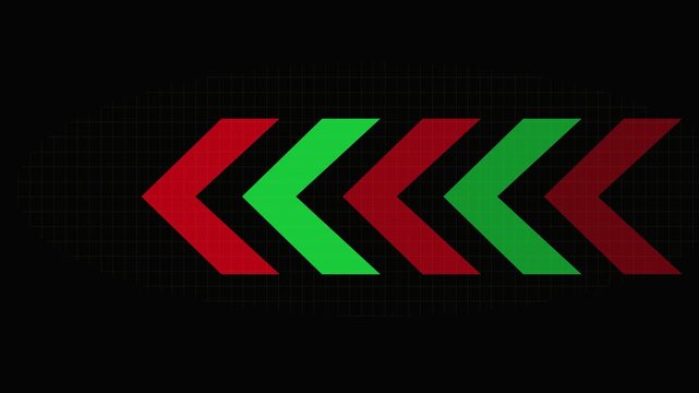red and Green Right to Left arrow on  black background animation, advertising arrows, neon night arrow.