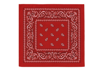 Classic Red Bandana with Intricate White Paisley Pattern and Border Accents, Versatile Textile Accessory