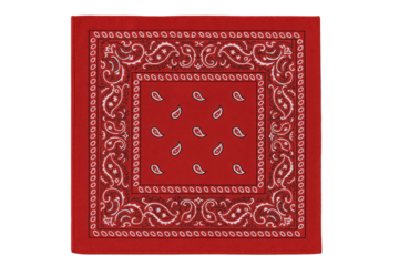 Classic Red Bandana with Intricate White Paisley Pattern and Border Accents, Versatile Textile Accessory