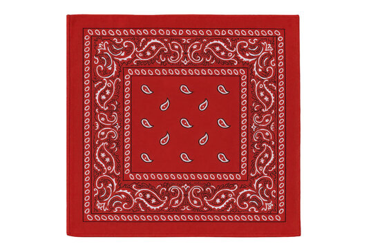 Classic Red Bandana with Intricate White Paisley Pattern and Border Accents, Versatile Textile Accessory