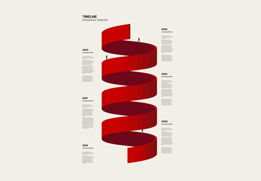 History Timeline Infographic Template with Spiral Graphic Element and Minimal Illustration