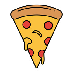 Pizza slice in cartoon style A single pizza slice with melted cheese, pepperoni and crust in cartoon style, a culinary masterpiece. 