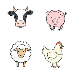Obraz premium Farm animal illustrations in a playful doodle style