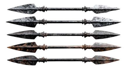 Collection of ancient arrowheads isolated on transparent background