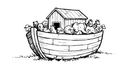 Cute animals on ark illustration for children's storybook theme