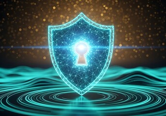 Fototapeta premium Cybersecurity Shield: Abstract Network Protection, Glowing Teal, Futuristic Style