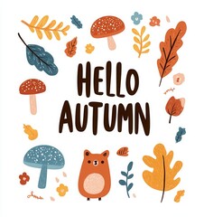 elegant hello autumn modern typography. gold leaves and branches