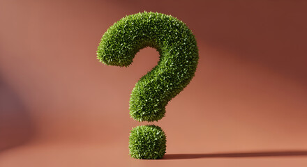 Lush Green Question Mark Made of Plant Against a Plain Brown Background with Soft Lighting for Adobe Stock