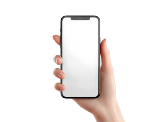 Woman's hand holding modern smartphone blank screen, Isolated On White Background, Png Transparent