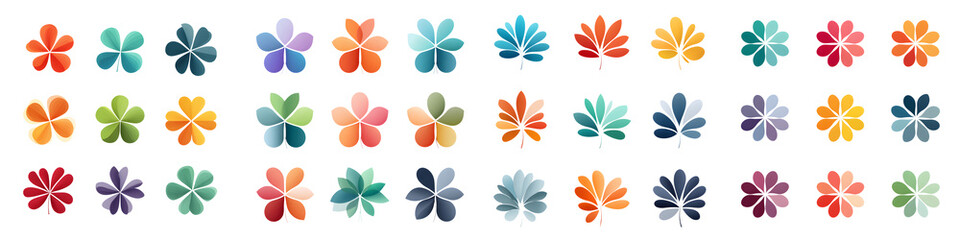Floral Pattern Elements: Abstract Flower Graphic Design Collection on White