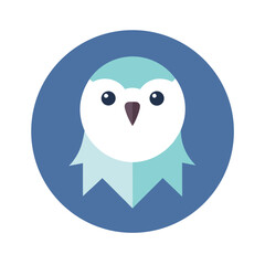 Adorable cartoon owl with big eyes on a blue circular background bird cute