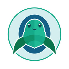 Adorable Green Turtle in Teal Circle with Blue Outline tortoise sea turtle