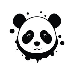 Black and white cartoon panda face with ink splash effect animal cute