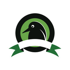 Black Bird Logo Emblem In Circle With Ribbon crow raven