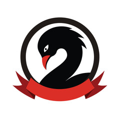 Black Swan Logo With Red Ribbon On White Background bird emblem
