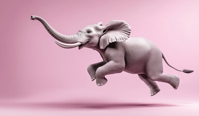 Playful elephant leaping joyfully in the sky appears to be dancing, with Funny jumping air, looks like