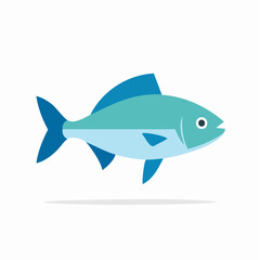 Fototapeta premium Simple blue fish illustration in flat design style. Aquatic animal vector icon.