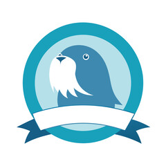 Blue Seal Emblem With Whiskers And Ribbon On White Background walrus animal