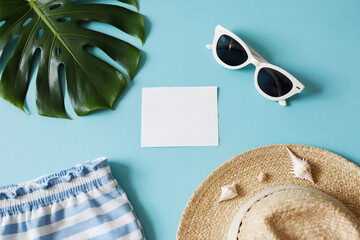 starfish summer beach ocean palm leaves photos, greeting cards Conch sunglasses slippers mockup photo E-commerce marketing poster Background shooting scene