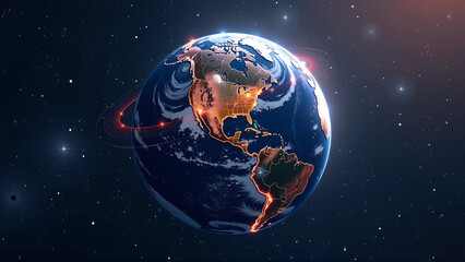 Naklejka premium Global Data Nexus: Earth Connected by a Luminous Information Network
