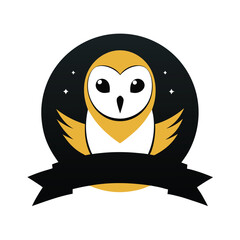 Cartoon Barn Owl Logo Emblem with Stars and Ribbon bird animal