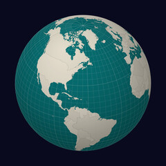 Bermuda on the map. Globe centered to Bermuda. Country location on the world map. Teal Pale Mint color palette. Globe with countries, meridians and parallels. Neat vector illustration.