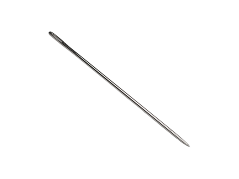 Metal sewing needle is isolated on transparent background.
