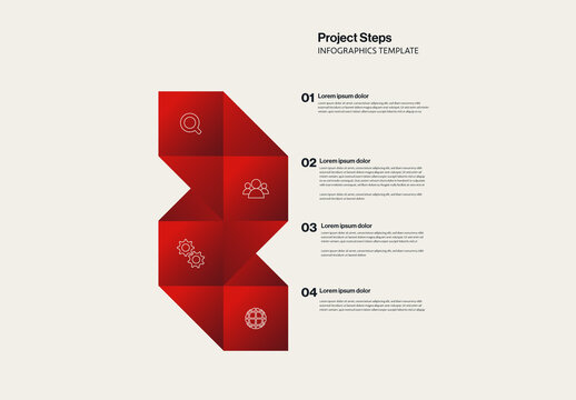 Project Steps Minimal Design Infographic Template with connected 3D squares