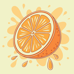 Juicy orange slice with splash creates refreshing, vibrant background, set against bright backdrop