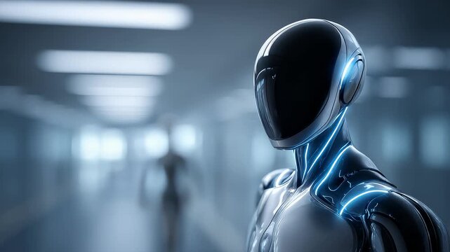Futuristic humanoid robot thinking