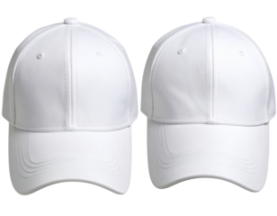 White baseball cap, front and back view with transparent background. PNG file with wh