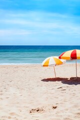 Beach umbrellas sunny summer day ocean view