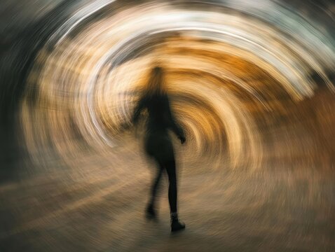 Photo of a person spinning around in a circle, with the motion blurred to convey the feeling of time passing quickly