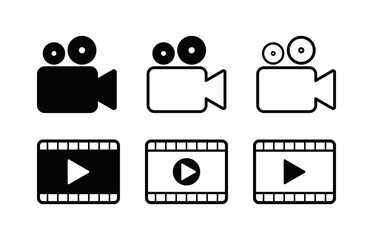 Fototapeta premium Video Camera and Play Button Icon Pack, Six Vector Camera and Filmstrip Play Symbols for Multimedia UI