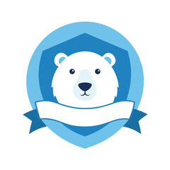 Cute Polar Bear Emblem with Blue Ribbon and Shield animal wildlife