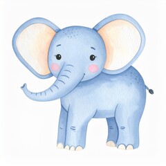 Fototapeta premium Watercolor African elephant animal isolated on white background. Savannah wildlife cartoon zoo safari poster.