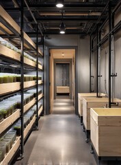 High-Tech Mushroom Farm with LED Lighting and Robotic Integration for Sustainable Agricultural Innovation