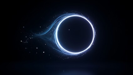Abstract Glowing Ring: Futuristic, Dark Blue Energy Circle with Particle Trails, Mystical Vibe.