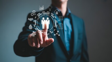 Human resource management and employee selection with digital interface and icons