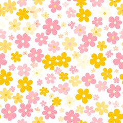 Cheerful Pink and Yellow Floral Pattern: A Vibrant Retro Aesthetic for Your Creative Projects