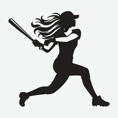 baseball player silhouette. Baseball player hitting ball with bat. Black silhouette