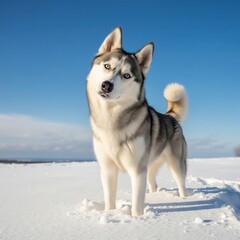 Fototapeta premium Siberian Husky in Snow – Realistic Winter Dog Scene