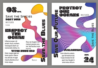 Flyer A4 Ocean Wavy Abstract Shape Whte Background