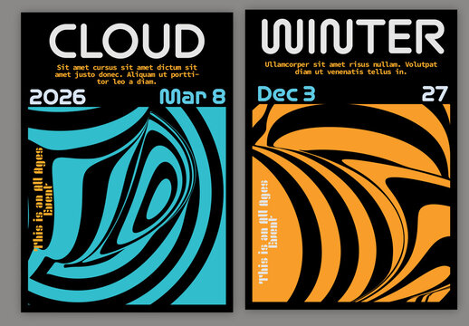 Flyer A4 Striped Abstract Futuristic Shape Bright Colored With Black