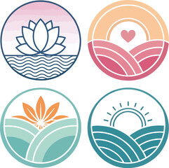 Fototapeta premium Minimalist Lotus, Heart, Sun Vector