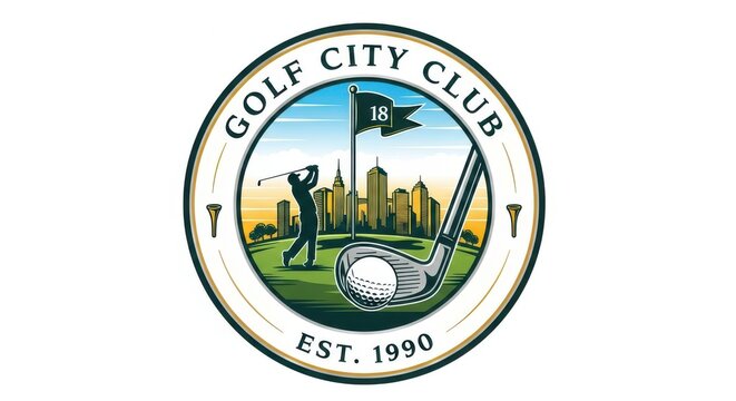 Elegant Golf Club Emblem Featuring City Skyline and Established Year