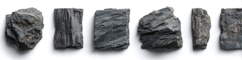 Assorted dark gray rock specimens