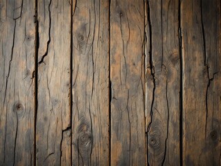 Weathered wooden background featuring cracked, aged planks with rustic textures and natural imperfections. Ideal for grunge, vintage, or outdoor design themes