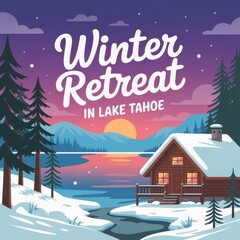 Fototapeta premium Winter Cabin Retreat by Lake Tahoe with Snowy Mountains
